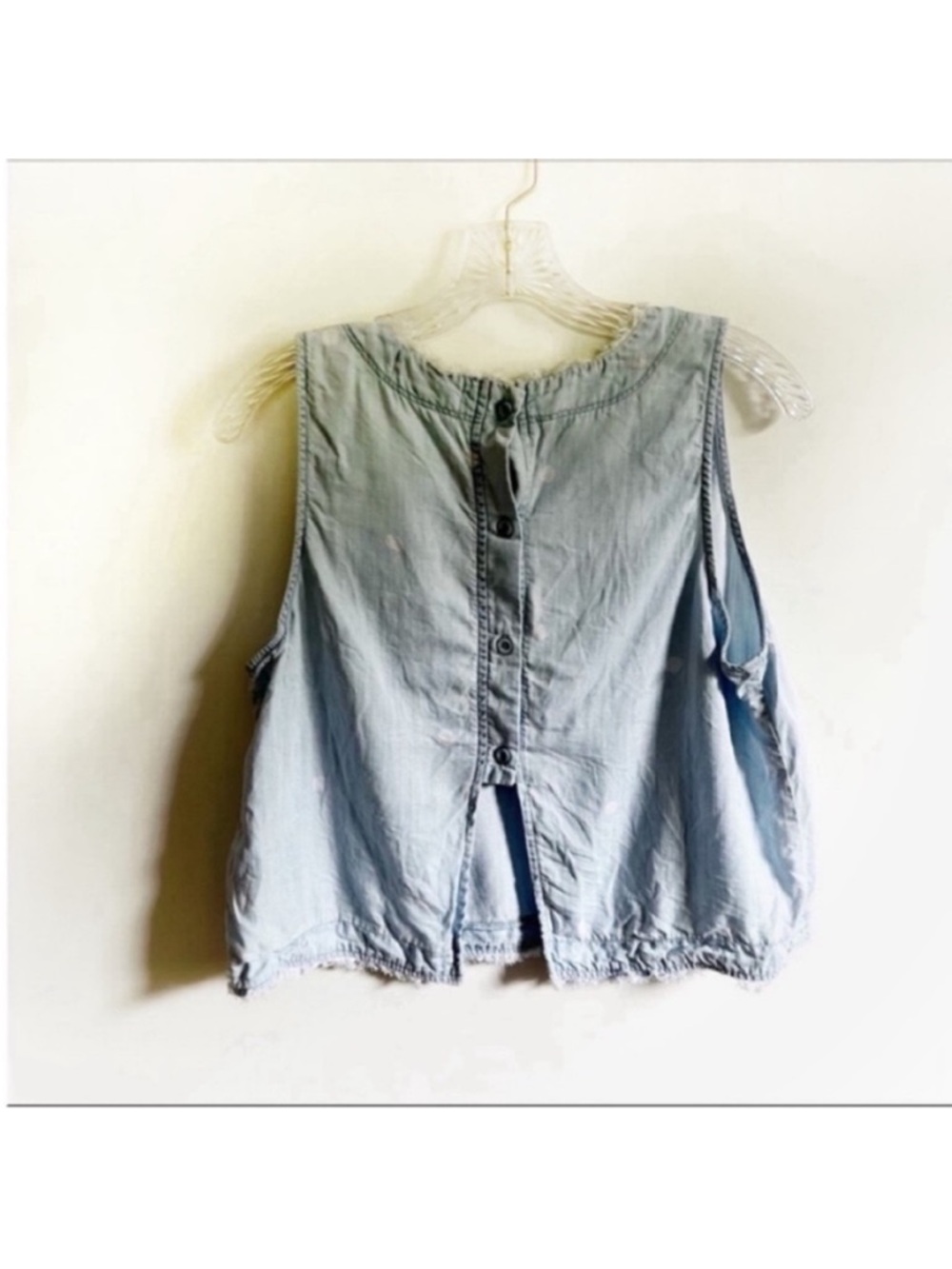 Antropologie Cloth & Stone tank top blue chambray polka dot raw hem - Picture 9 of 9
